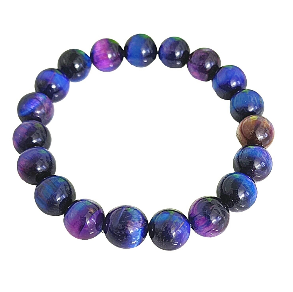 Galaxy Tiger Eye 10mm Stretch Beaded Bracelet - Picture 2 of 6